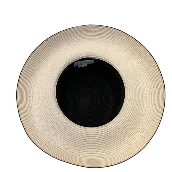 Vintage White House Black Market Womens Black & Beige Wide Brim Paper Straw Flop main image 7